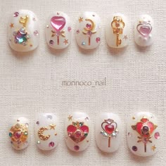 Sailor Moon Nails, Nails Charms, Asian Nails, Moon Nails, Anime Nails, Japanese Nail, Japanese Nail Art, Vibrant Nails, Japanese Nails