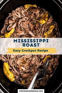 Mississippi Pot Roast is the absolute best slow cooker roast beef you will ever make! This recipe has been made famous throughout the years and is a must-make. Mississippi Roast in a crock pot is perfect on its own, for tacos, nachos, sliders, and more! You won't believe the flavor in this slow cooker goodness. Best Slow Cooker Roast, Crockpot Mississippi Pot Roast, Mississippi Pot Roast Recipe, Dinner Ideas Ground Beef, The Cookie Rookie Recipes, Cookie Rookie Recipes, Ground Beef Recipes Pasta, Slow Cooker Mississippi Pot Roast, Easy Crockpot Meals