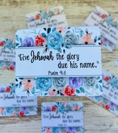 some cards with flowers on them that say give hebrew the glory and due his name