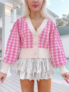 Our Ellison Pink Houndstooth Cardigan is the definition of cute and preppy. This long sleeve candy pink houndstooth cardi features a relaxed fit and button front. content: 52% acrylic, 35% cotton, 13% poly care: hand wash cold Trendy Pink Fall Cardigan, Pink Fall Cardigan For Workwear, Pink Fall Cardigan For Work, Pink Button-up Sweater For Fall, Cute Button-up Fall Cardigan, Cute Button-up Cardigan For Fall, Spring Preppy Workwear Sweater, Pink Button-up Sweater For Work, Spring Plaid Long Sleeve Cardigan