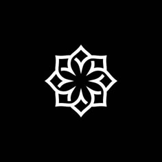 a black and white logo with an abstract flower design on it's front side