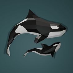 an orca whale and its calf swim together in low polygonic art style