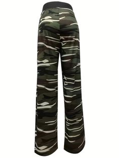 F00207215-102 Wide Leg Pants Women, Elastic Rope, Sports Skirts, Camouflage Print, Pantalon Large, Wide Pants, Pants Wide Leg, Women Pants Casual, Pants Women