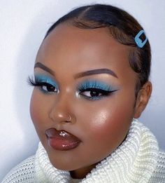 Simple Blue Makeup Looks Black Women, Kitana Makeup, Blue Eye Makeup Black Women, Blue Makeup Looks Black Women, Blue Makeup Looks, Nose Cuff, Neutron Star, Makeup For Black Skin, Brown Skin Makeup