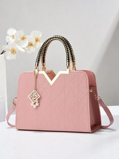 PLANEE 2024 New Style High-End Portable Princess Diana Bag, Niche Design Handbag, V-Shaped Shaped Bag, Large-Capacity Fashionable Shoulder Bag, Gift For Mother, Best Mothers Day Gift Ideas, Mother Day Gifts, Mom Gifts, Mommy's Essentials, Mommy Bag For Going Out Baby Pink Elegant   PU Leather Colorblock,Geometric,Plaid,Striped,All Over Print,Textured Pattern Square Bag   Women Bags, size features are:Bust: ,Length: ,Sleeve Length: Gift Ideas Mother, Mothers Day Gift Ideas, Gifts Mom, Mommy Bag, Gift For Mother, Best Mother, Niche Design, Mom Gifts, Kids Sleepwear