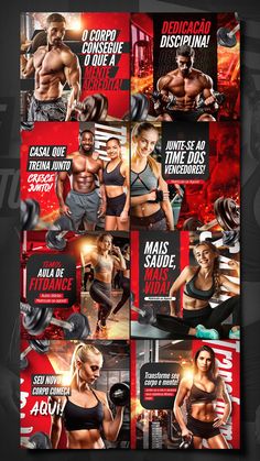 an advertisement for a bodybuilding gym with multiple photos and text on it, including the words