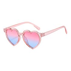 Super sweetheart shape kid's sunglasses are pink with purple-pink lenses. Perfect for summer fun outings, at poolside or beach. Frame Material: Plastic Lenses Optical Attribute: UV400 Lens Height: 42mm Lenses Material: Plastic Immediate ship!