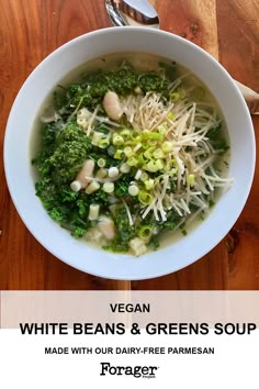 white beans and greens soup made with our dairy - free parmesan for vegan