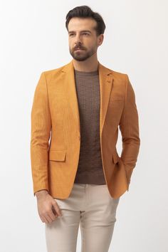 Collection : 2024/2025 spring/summer🔆Color: MustardAvailable Size : 46-48-50-52-54-56Material Content: %55 Cotton, %45 Polyester Mustard Blazer Outfit Men, Mustard Jacket, Mustard Blazer, Orange Blazer, True Autumn, 2025 Spring, The Golden Hour, Blazer Outfit, Slim Fit Blazers