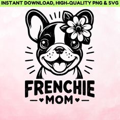 frenchie mom with flower in her hair svg cut file for cricut