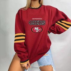 Opt for a classic look with this American Football Sweatshirt!

 This American football logo hoodie is casual and loose . It has a crew neck , striped sleeves , oversized to give a unique and sporty look. It offers a trendy and casual look that adapts to the needs of modern women. Comfortable and with a timeless design, this piece revisits the sporty style with a feminine touch. Treat yourself to this women's hoodie to get a chic and casual look that will accompany you wherever you go!





 Material: Cotton

 12 models available




 High quality finish

 Free Shipping




 ✂ SIZE GUIDE (cm) 












 Size


 Shoulder


 Bust


 Sleeves


 Length 






 S

 43

 106

 59

 67 






 M

 45

 112

 61

 69 






 L

 47

 117

 62

 71 






 XL

 48

 123

 63

 73 






 2XL 49ers Sweatshirt, Sweat Vintage, Chic Sweater, Women's Hoodie, Jean Vintage, Style Sportif, Football Sweatshirt, Cozy Knit Sweater, Chic Sweaters