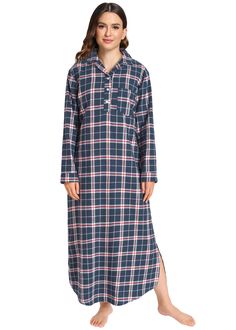 PRICES MAY VARY. 100% Cotton Imported Button closure Do Not Bleach women's nightgowns made from lightweight, plaid cotton flannel Sleep shirts features long sleeves, collared neck with buttons front A chest pocket on the left for a nostalgic feel Full length flannel nightgowns keeps you warm and comfy Machine Wash Cold, Iron Low Heat, Do Not Bleach Plaid Long Sleeve Sleepwear For Fall, Flannel Nightgown, Long Nightgown, Buy Clothes Online, Cotton Nightgown, Women's Nightgowns, Nightgowns For Women, Leisure Time, Sleep Shirt