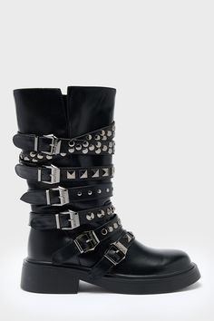 BLOOD GRUNGE.- Statement chunky boots.- Buckle details.- Gunmetal studs.- Side zip.With KILLSTAR branding, 100% Polyurethane (Excluding Trims).Wipe clean with a damp cloth only. Imported. Emo Goth Outfits, Grunge Boots, Emo Goth, Mode Inspo, Chunky Boots, Coffee Grinder, Moto Boots, Rivets