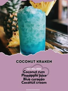 🌴 Unleash the beast with Coconut Kraken! 🌴🍹 #CoconutKraken #TropicalVibes Coconut Kraken Ingredients: Coconut rum (1 oz) Pineapple juice (2 oz) Blue curaçao (1/2 oz) Coconut cream (1/2 oz) Pineapple wedge (for garnish) Instructions: Shake coconut rum, pineapple juice, blue curaçao, and coconut cream with ice. Strain into a glass and garnish with a pineapple wedge. Dive into the tropical waves! 🌴🍍✨ #IslandDrinks #TropicalEscape #RecipeInspire Coconut Cream Alcoholic Drinks, Coconut Mixed Drinks, Coconut Rum Drinks Recipes, Coconut Rum Recipes, Vodka Gummy Bears, Coconut Rum Drinks, Christmas Cocktail Recipes, Rum Drinks Recipes, Alcohol Beverages