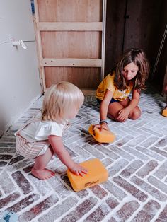 Herringbone Brick Floor » Burnished Haus Herringbone Brick Floor Laundry Drop Zone, Brick Herringbone, Mudroom Addition, Restroom Remodel