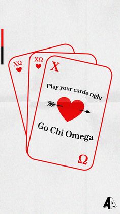 three playing cards with the words go chi onega written in red on each card