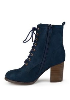 Show off a trend-setting look with heeled Granny boots by Journee Collection. Faux suede uppers rise above the ankles and highlight a front lace-up design. Chunky stacked high heels add modern style to finish the look. | Journee Collection Women's Baylor Booties, Blue, 7M White High Heel Boots, Granny Boots, Womens Black Booties, Block Heel Ankle Boots, Heel Ankle Boots, Block Heel Boots, Lace Up Booties, Journee Collection, Lace Up Ankle Boots