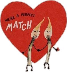 two pencils holding hands in front of a heart with the words, we're a perfect match