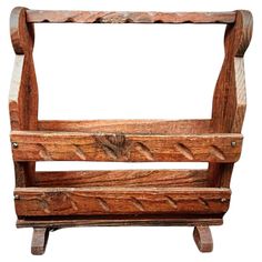 an old wooden chair that has been turned into a shelf for storage or display items