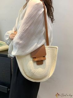 Bird in Bag - Extra-Large Knitted Shoulder Support with Specialized Capacity Casual Beige Shoulder Bag For Day Out, Casual Woven Shoulder Bag, Casual Cream Crochet Bag Woven Style, Casual Cream Woven Crochet Bag, Casual Cream Crochet Bag For Everyday, Casual Beige Crochet Bag For Everyday, Casual Beige Crochet Everyday Bag, Casual Beige Crochet Woven Bag, Casual White Knitted Shoulder Bag