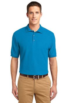 Port Authority ® Silk Touch™ Polo. K500 - TURQUOISE - S | Port Authority Silk Touch Polo Shirt in Turquoise Size Small | Cotton/Polyester Blend Men Polo Shirt Outfit, Sweaters For Boys, Polo Shirt Outfit, Corporate Apparel, Men Polo Shirt, Golf Tee, Mediterranean Blue, Silk Touch, Port Authority