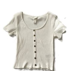 Ribbed White/Cream Top! Never Worn Cream Everyday Top With Button Closure, Everyday Cream Top With Button Closure, H&m Tops With Button Closure For Spring, Cream Top With Button Closure For Everyday, Casual Cream Top With Buttons, Casual Cream Tops With Button Closure, Casual Cream Top With Button Closure, H&m Tops With Button Closure For Day Out, Casual Cream Buttoned Top