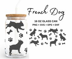 a glass jar with dog silhouettes and paw prints