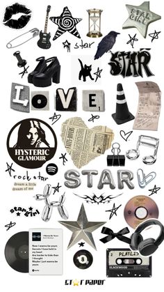 Stargirl Aesthetic Stickers, Black Scrapbook Stickers, Stickers Free Printable Aesthetic, Stickers To Print Black And White, Phone Case Inspo Stickers, Journal Stickers Free Printable Aesthetic, Stickers Png Aesthetic, Scrapbook Icons, Journal Stickers Free Printable