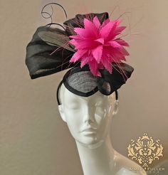 Black Summer Fascinator For Formal Occasions, Black Summer Formal Fascinator, Fitted Black Headpiece For Races, Fitted Black Fascinator For Events, Black Fitted Fascinator For Events, Black Sinamay Fascinator For Wedding, Fitted Black Headpiece For Royal Ascot, Black Headband For Kentucky Derby, Black Mini Hat Headband For Races