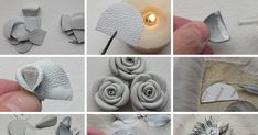 there are several pictures of different things made out of clay and paper with candles in them