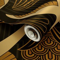 an art deco wallpaper with gold and black designs