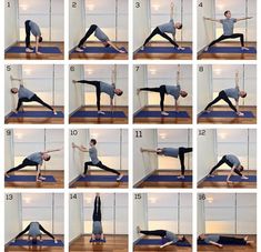 a series of photos showing how to do an acrobatic yoga pose