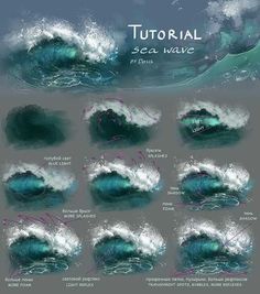 an image of the ocean waves in different positions and sizes, with text below it