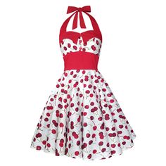 "White and Red Cherry Dress Vintage Rockabilly Dress Pin Up Dress 50s Retro Dress Swing Dress Valentines Dress Bridesmaid Dress Party Dress The sensational \"ASHLEY\" dress by vintage repro designers \"Lady Mayra\" Just unmissable for this season, this superb quality rockabilly style swing dress is crafted from premium cotton featuring a kitsch polka dot print. With its understated glamour and figure flattering it, it's the perfect dress to turn heads at parties, weddings and proms. This gorgeou Mode Rockabilly, Vintage Dresses Cheap, Valentines Dress, Cherry Print Dress, Ashley White, Pinup Dress, Understated Glamour, Thanksgiving Dress, 50s Retro