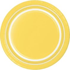 a yellow paper plate with white stripes