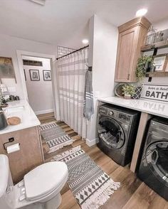 a washer and dryer in a small bathroom