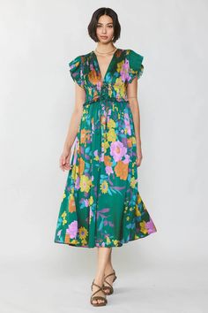 Mara Floral Pleated Midi Dress – CURRENT AIR Green Pleated A-line Maxi Dress, Green A-line Midi Dress With Floral Print, Green Pleated Midi Dress For Summer, Chic Green V-neck Floral Dress, Green V-neck Dress With Pleated Waist, Green A-line Floral Dress For Garden Party, Green Midi-length Dress For Garden Party, Green Midi Length Dress For Garden Party, Green A-line Dress For Garden Party