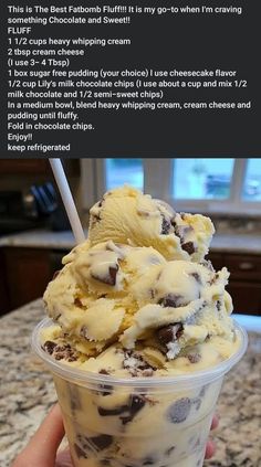 an ice cream sundae with chocolate chips in it