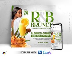 an advertisement for a brunch restaurant with orange juice