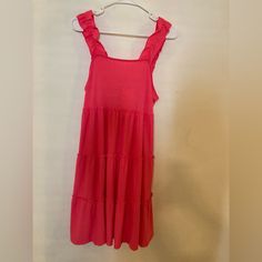 Hot Pink Sundress Zenana Size Small 36 Inches From Shoulder Strap To Hem. Three Tier Ruffle Drop Casual Sleeveless Tiered Dress For Daywear, Sleeveless Tiered Dress For Vacation, Pink Sleeveless Tiered Dress For Day Out, Sleeveless Tiered Dress For Beach, Sleeveless Fitted Tiered Dress For Brunch, Fitted Sleeveless Tiered Dress, Sleeveless Tiered Dress For Day Out, Solid Color Tiered Beach Dresses, Pink Sleeveless Tiered Dress For Spring