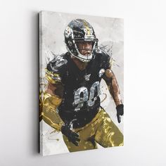 a painting of a football player in black and gold