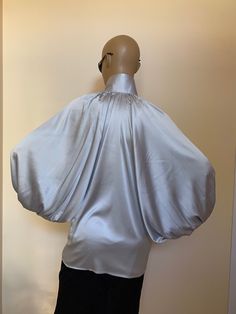 "This is a very stylish Womens Silk blouse. It is comfortable and cozy. Made for a free flowing fit. Great for all year around and for any special occasion or casual day can be dressed up or dressed down. SIZE CHART SIZE S - US 6, UK 8, EU 36 bust: bust around 34.5\"/90cm Waist: waist around 27.5\"/70cm Hips: hips around 34.5\"/90cm For more beautiful designs, please visit and my new shop: https://www.etsy.com/shop/JustMariyaFromBG?ref=seller-platform-mcnav" Elegant V-neck Shirt For Party, Collared Satin Top In Solid Color, Collared Satin Tops, Elegant Shirt With Blouson Sleeves And Collar, Elegant Collared Shirt With Blouson Sleeves, Elegant Collared Blouse For Parties, V-neck Satin Blouse For Office, Elegant Satin Shirt For Spring, Elegant Fall Shirt With Blouson Sleeves