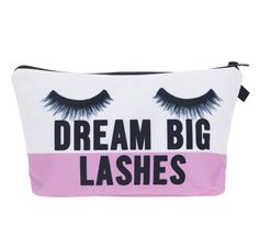 "❤ Our top selling oversized lash printed cosmetic bag is DREAM BIG LASHES. It's a great gift idea to share with good friends and family. ❤ This cosmetic bag is a great travel pouch to keep personal items such as kindle case, iPad case, cell phones, eyeshadow palettes, lipsticks, lash case, contacts lense cases.  ❤ Black coil top zipper closure ❤ Makeup Bag measures approximately 8.6\" x 7.10\" x 5.31\" and is a high quality. Classic black of 1\" finger loop.   ❤ Black inside liner for easy clea Golden Berry, Lash Room Ideas, Eye Lashes Extensions, Lash Makeup, Big Lashes, Lashes Extensions, Makeup Holder, Taiping, Ipoh