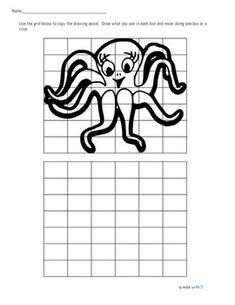 an octopus worksheet with grids to help students learn how to draw it