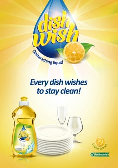 an advertisement for dish wash with orange slices