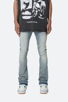 X514 Skinny Stacked Denim - Medium Blue Stacked Denim, Leather Moto Pants, Oversized Jersey, Layered Hoodie, Moto Pants, 140 Lbs, Nylon Pants, Denim Flares, Beck