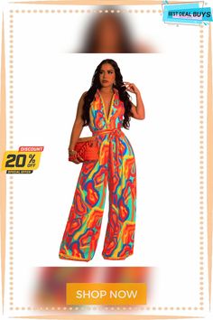 Women's Summer Print Sleeveless V Neck Wide Leg Jumpsuit Summer Orange Sleeveless Jumpsuits And Rompers, Sleeveless Orange Jumpsuits For Summer, Sleeveless Orange Jumpsuits And Rompers For Vacation, Trendy Orange Jumpsuits And Rompers For Beach, Trendy Orange Summer Jumpsuits And Rompers, One-piece Jumpsuits And Rompers For Beach Season, Sleeveless Multicolor Jumpsuits And Rompers For Beach, Multicolor Sleeveless Jumpsuits And Rompers For Vacation, Sleeveless Multicolor Jumpsuits And Rompers For Vacation