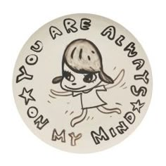 a white plate with a drawing of a girl on it that says you are always now my friends