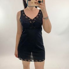 00s black lace slip dress Unbranded In good condition- some minor pulling in the material  A size UK 8 Modelled on a 5ft6 size 8/10 Pit to pit: 17 inches  Length: 25 inches Message with any questions 🖤  (73B) Black V-neck Slip Dress With Lace Trim, Fitted Black Slip Dress With Lace Trim, Fitted Lace Trim Slip Dress For Night, Black Lace Dress With Spaghetti Straps And Lace Trim, Lace Patchwork Fitted Slip Dress, Fitted Lace Patchwork Slip Dress, Fitted Lace Slip Dress With Patchwork, Black Lace Mini Slip Dress, Black Lace Dress With Spaghetti Straps