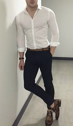 Long Sleeve Outfit Ideas, Sleeve Outfit Ideas, White Long Sleeve Outfit, Outfit Ideas Male, Long Sleeve Outfit, Mens Business Casual Outfits, Pants Outfit Men, Formal Men Outfit, Mens Casual Outfits Summer